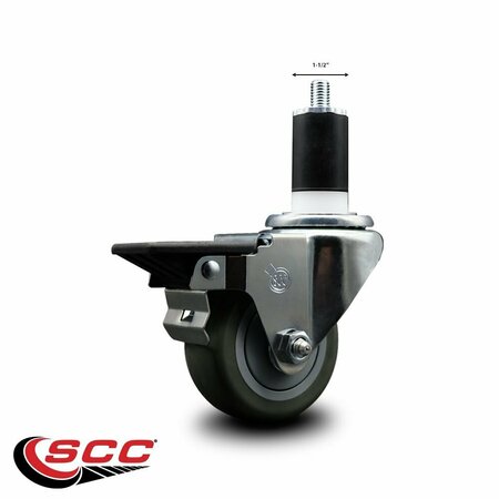 Service Caster 3'' Gray Poly Swivel 1-1/2'' Expanding Stem Caster with Brake SCC-EX20S314-PPUB-PLB-112